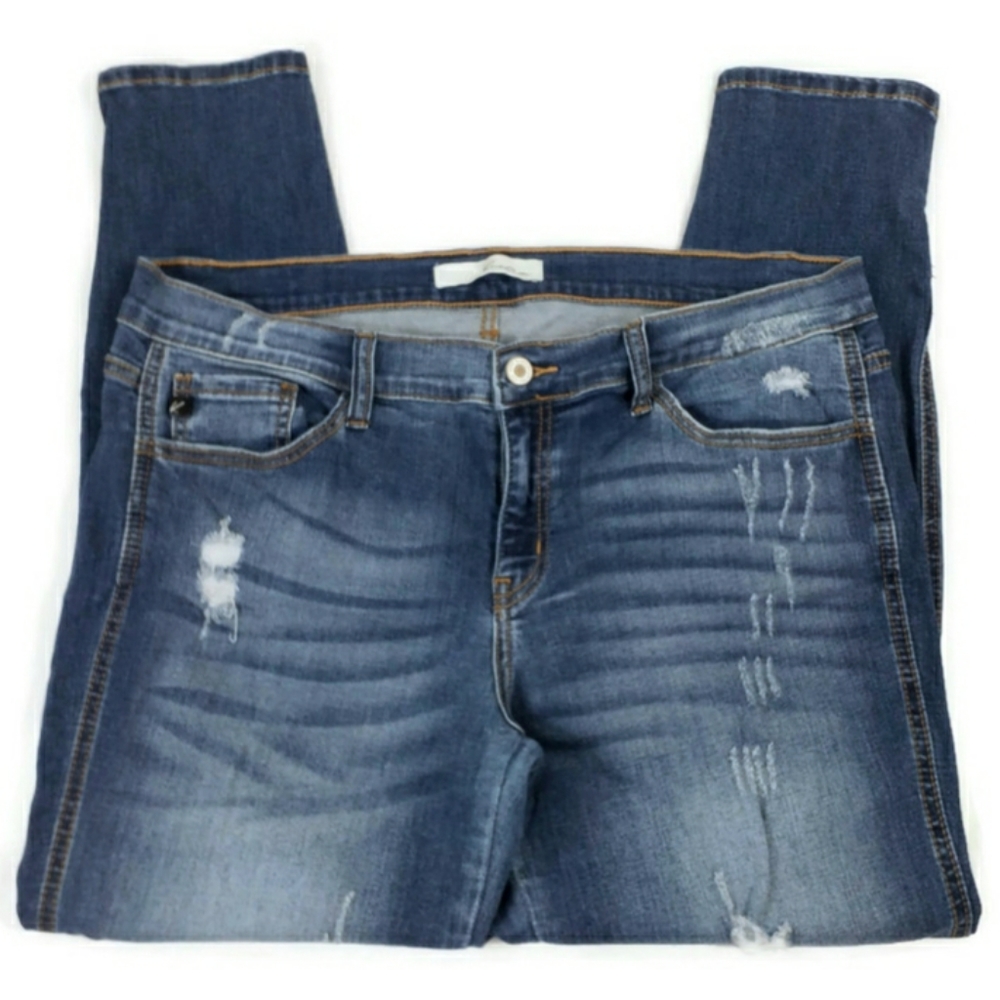 KanCan Medium Wash Mid Rise Distressed Split Hem Ankle Skinny Jeans Womens 15/31 - Picture 4 of 15
